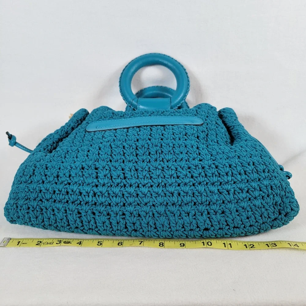 Patricia Nash Womens Carlina Butterfly Crochet Satchel Medium Bag Purse Green